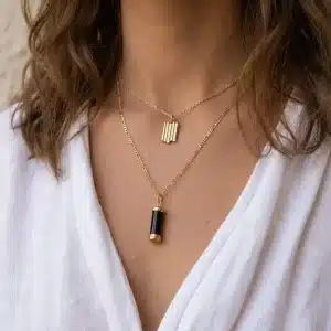 Black Goldplated Milestone necklace on Female model
