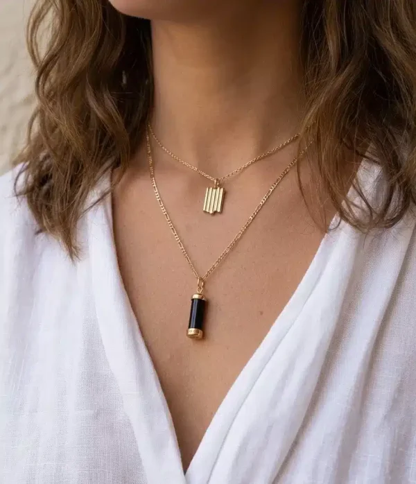 Black Goldplated Milestone necklace on Female model